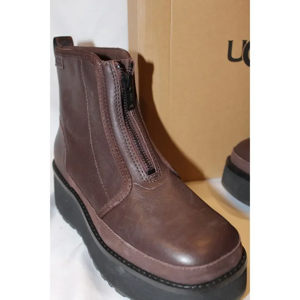 UGG CITYFUNC ZIP BURNT‎ CEDAR LEATHER WATERPROOF ZIP WOMEN'S BOOTS BROWN